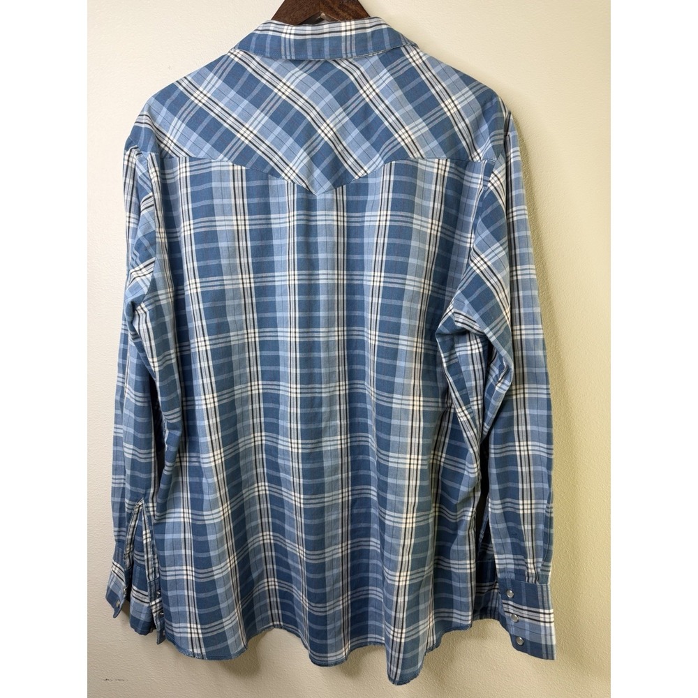 Vntg Wrangler Blue Pearlsnap Plaid Western Long Sleeve Button Up 2xl - Picture 3 of 7